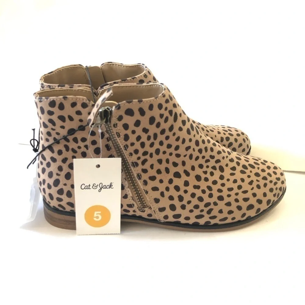 Cat & Jack Girls Judi Leopard Print Zipper Ankle Bootie Size 5